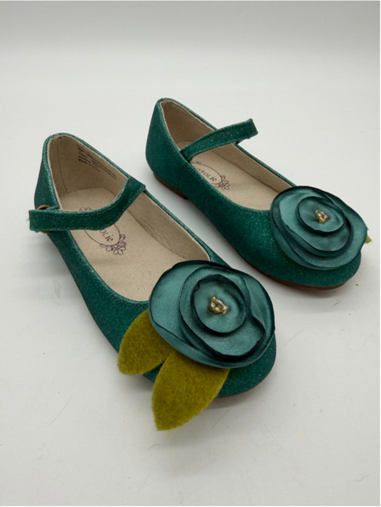 Joyfolie Other - JOYFOLIE Charlotte Green Glitter Mary Jane Dress Shoes with Flower Size 9C